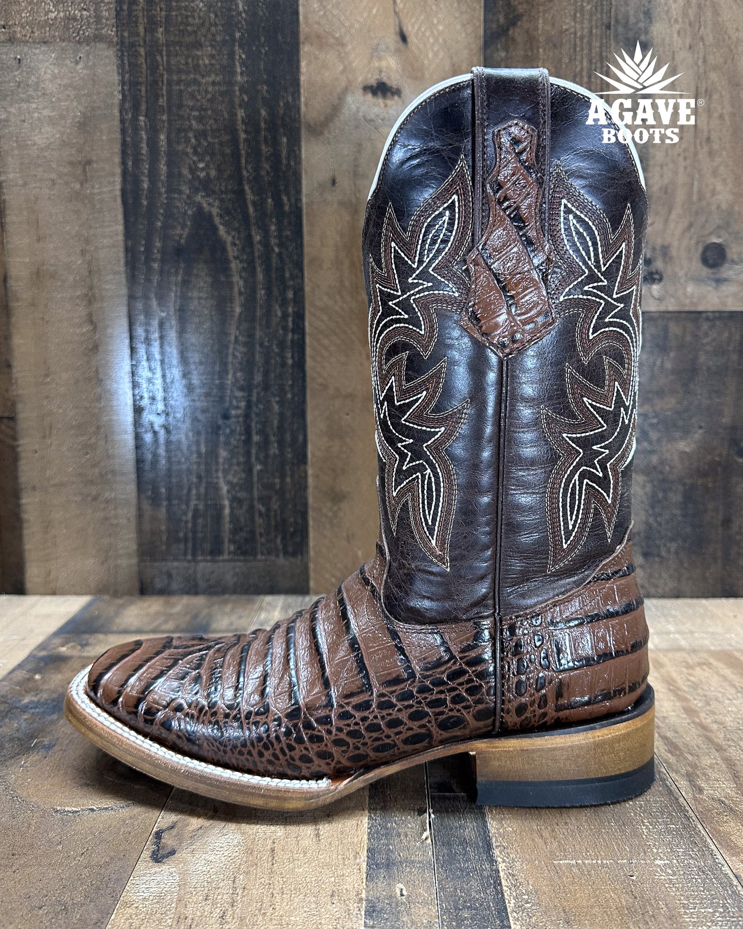 BROWN CAIMAN BELLY | MEN SQUARE TOE BOOTS
