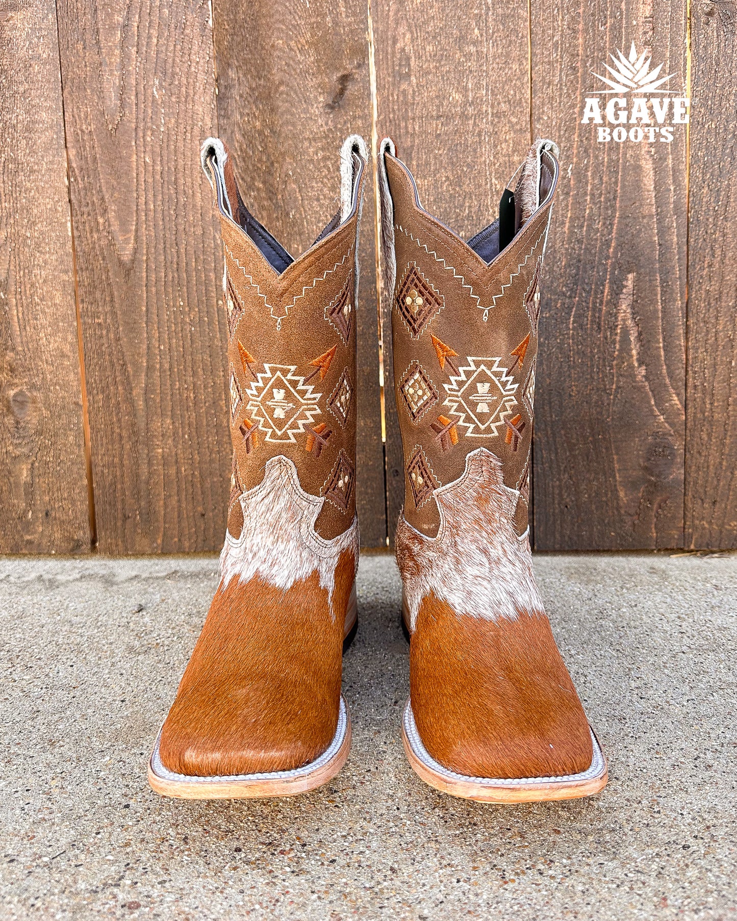 BROWN COWHIDE AZTEC | MEN SQUARE TOE WESTERN COWBOY BOOTS