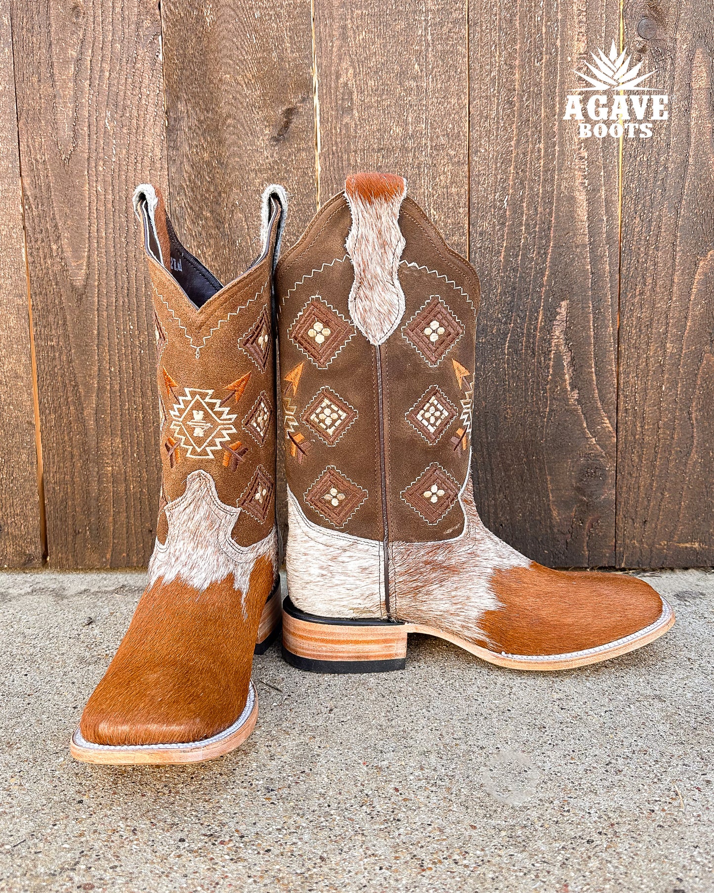 BROWN COWHIDE AZTEC | MEN SQUARE TOE WESTERN COWBOY BOOTS