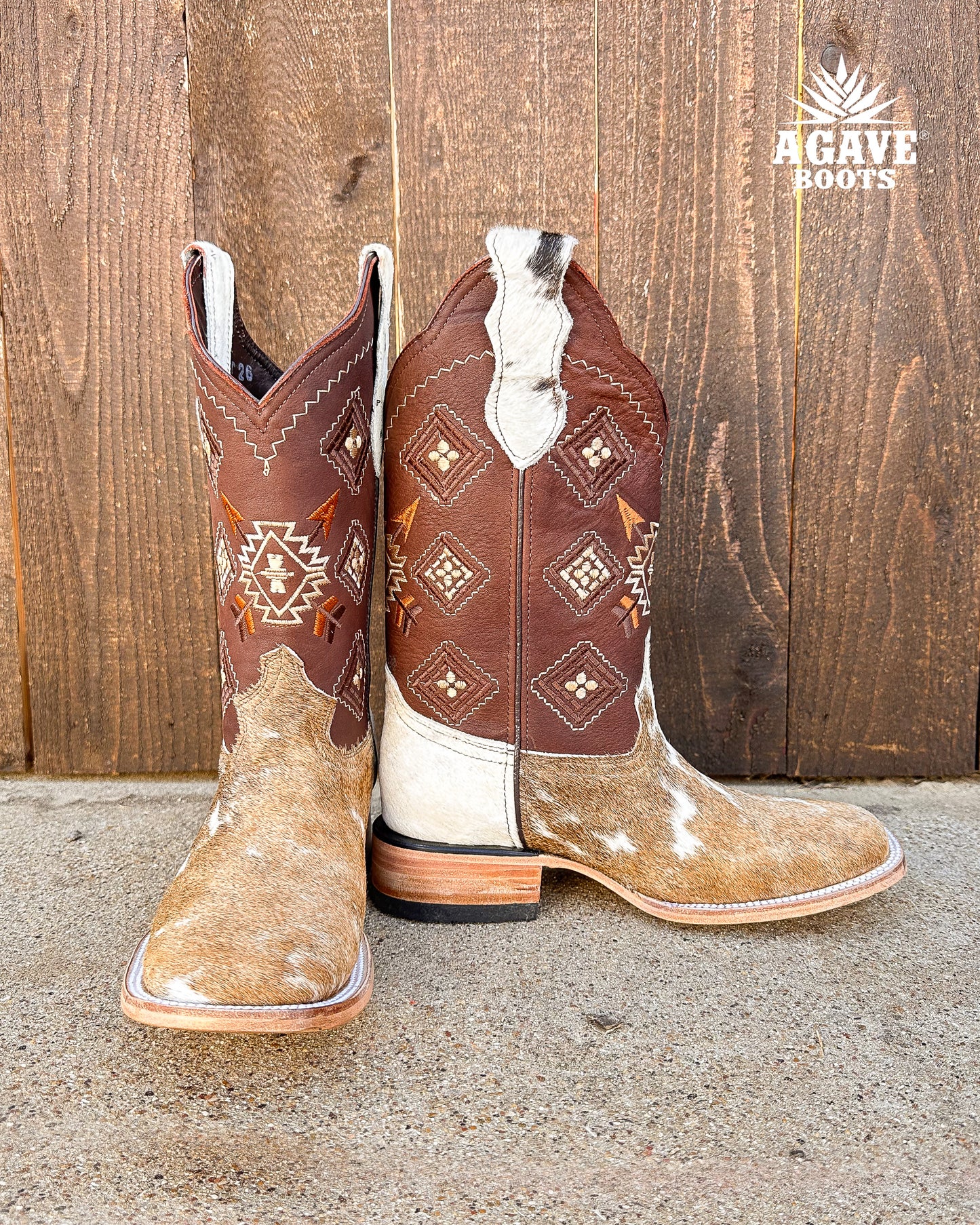 BROWN COWHIDE AZTEC | MEN SQUARE TOE WESTERN COWBOY BOOTS