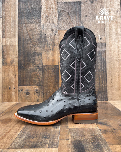 Cowboy Boot Ranch Black Ostrich