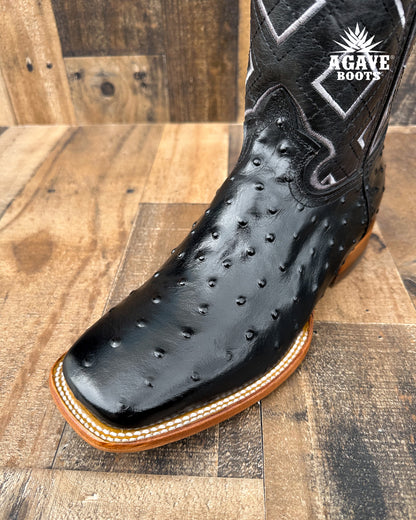 Cowboy Boot Ranch Black Ostrich