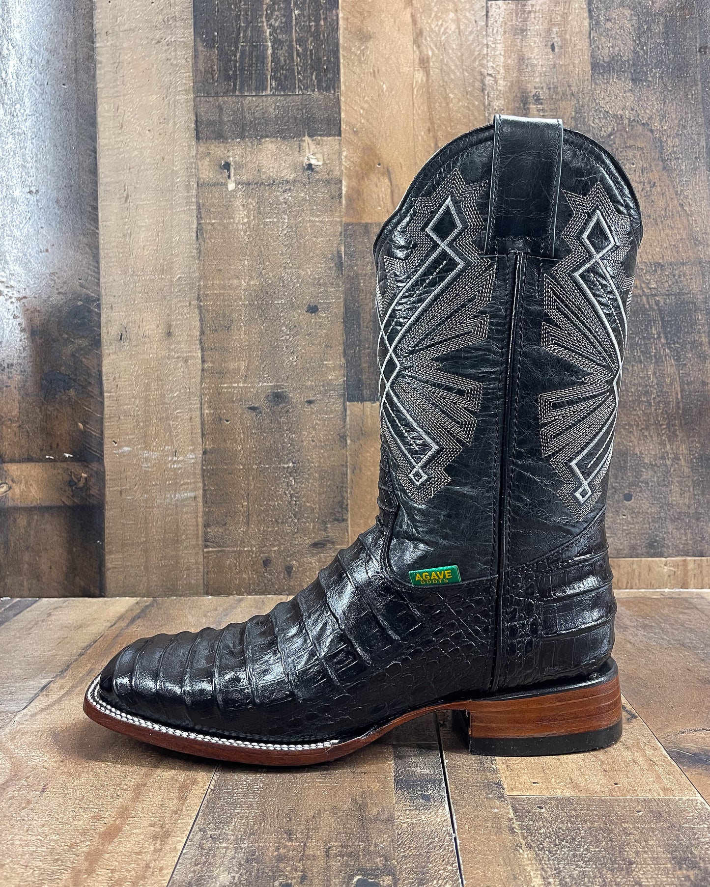 CAIMAN BLACK BELLY AB | MEN SQUARE TOE COWBOY BOOTS