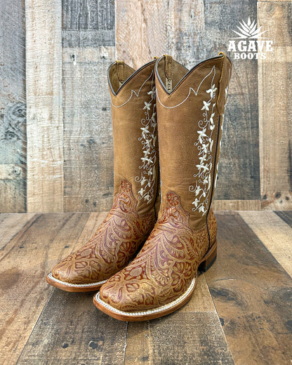 Cowboy Boot Tania Light Brown Tooled