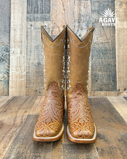 Cowboy Boot Tania Light Brown Tooled