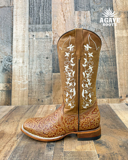 Cowboy Boot Tania Light Brown Tooled