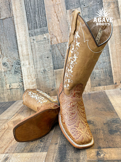 Cowboy Boot Tania Light Brown Tooled