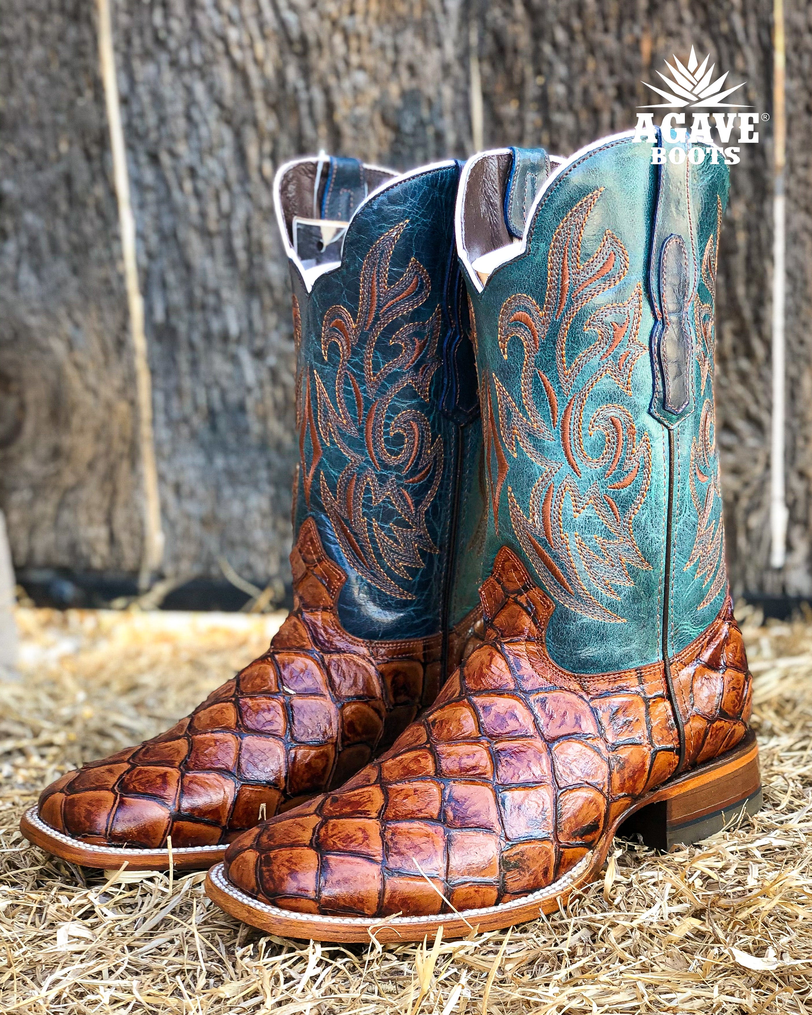 BASS COGNAC MEN SQUARE TOE WESTERN COWBOY BOOTS