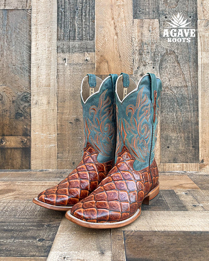 BASS COGNAC | MEN SQUARE TOE WESTERN COWBOY BOOTS