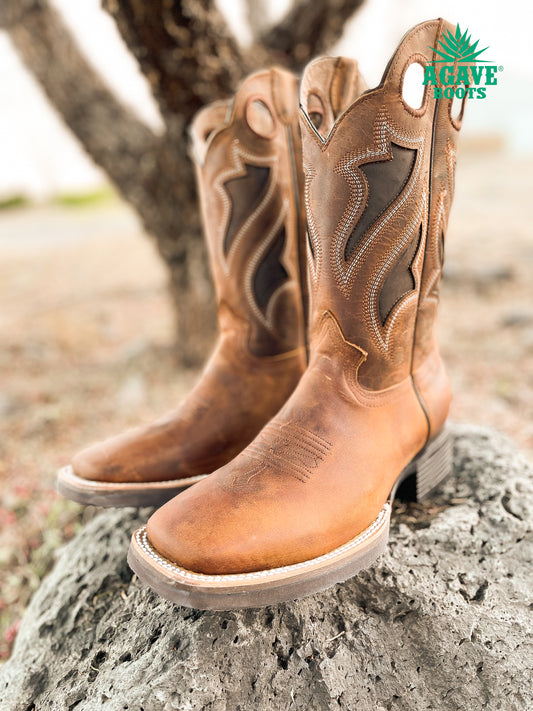 HYBRID BROWN | MEN SQUARE TOE WESTERN COWBOY BOOTS (RUBBER SOLE)