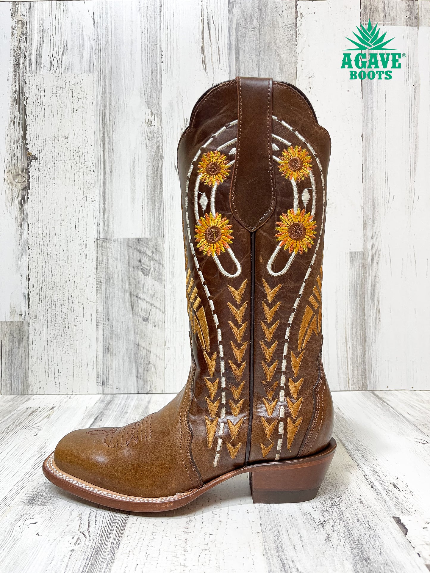 SUNFLOWERS BROWN | WOMEN SQUARE TOE BOOTS