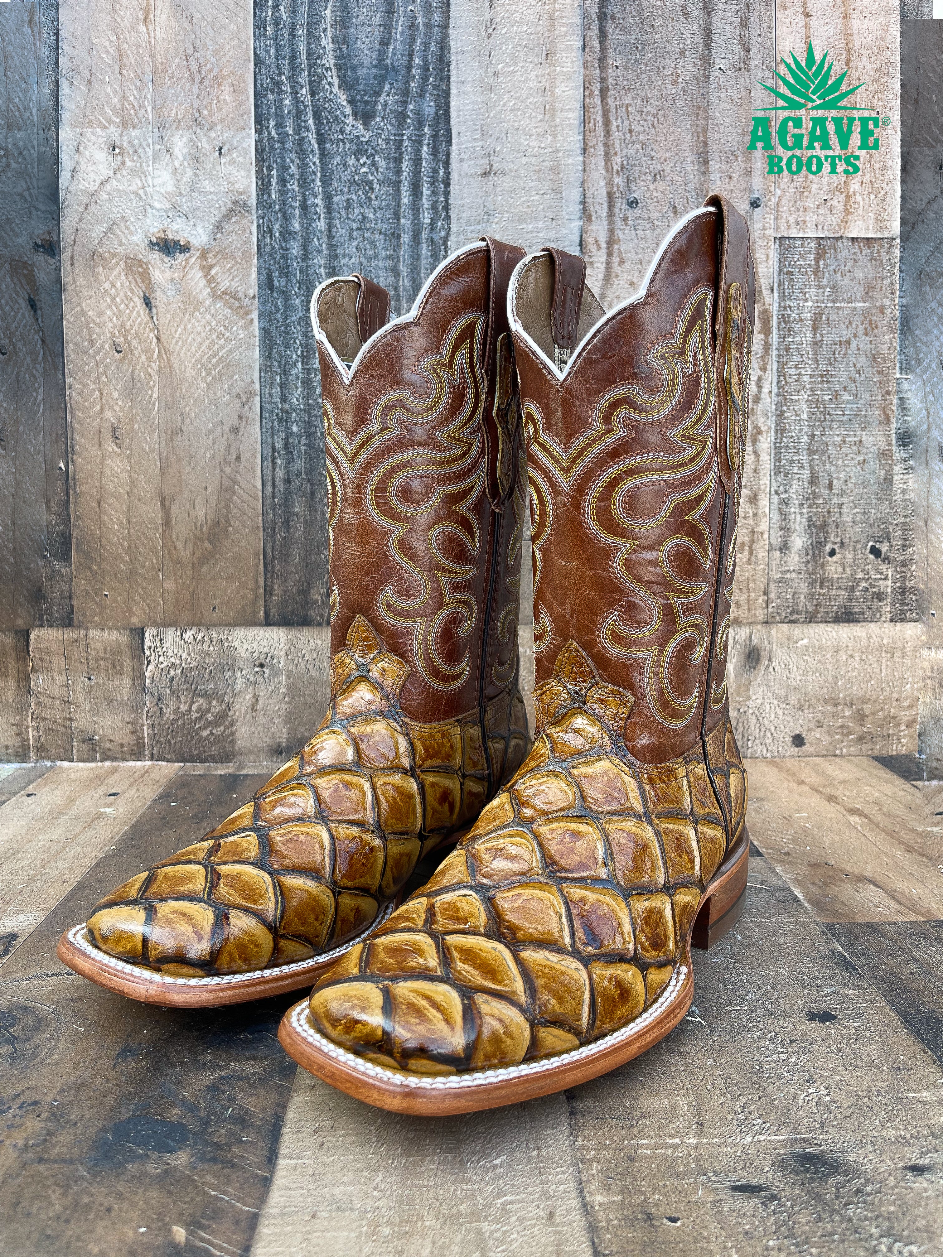 FISH HONEY MEN SQUARE TOE WESTERN COWBOY BOOTS Agave Boots