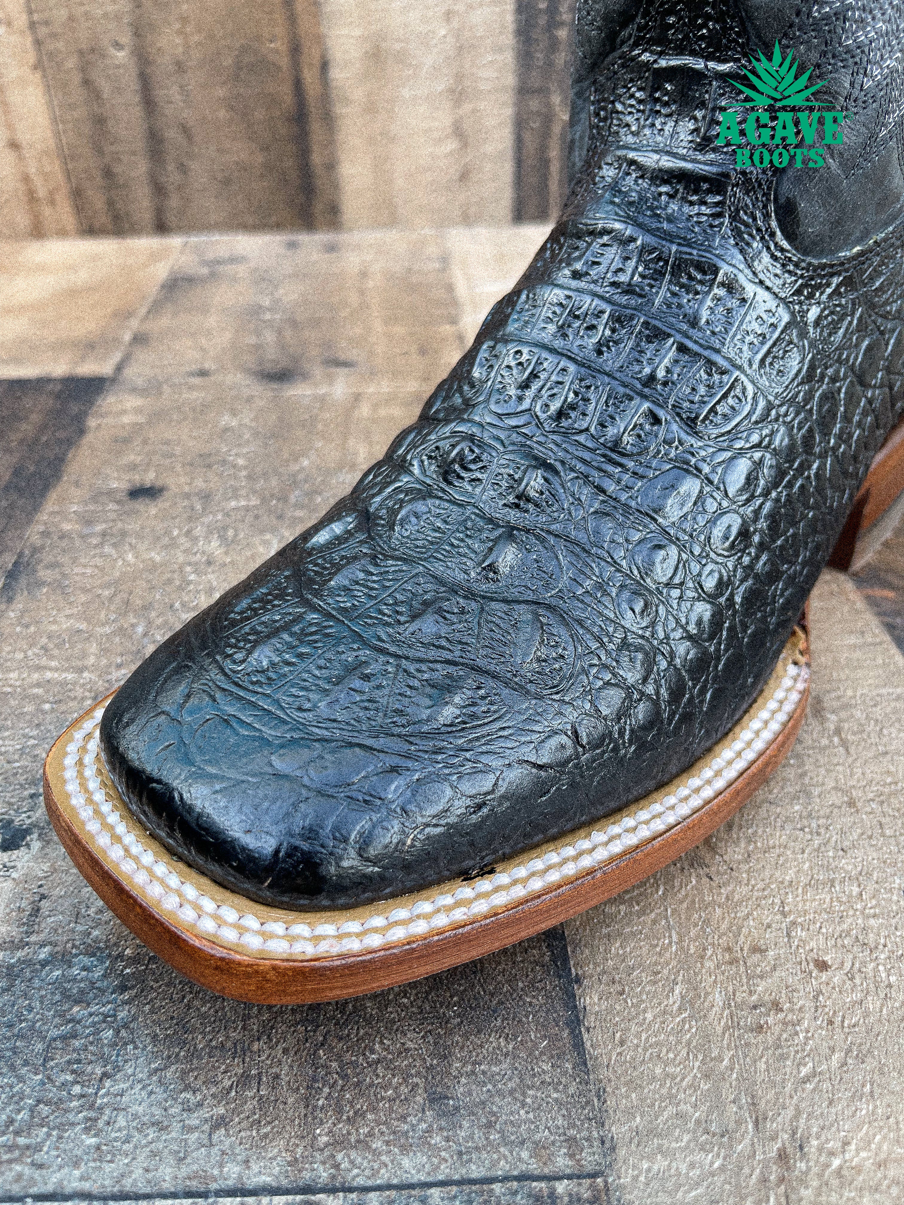 Men's black caiman store square toe boots