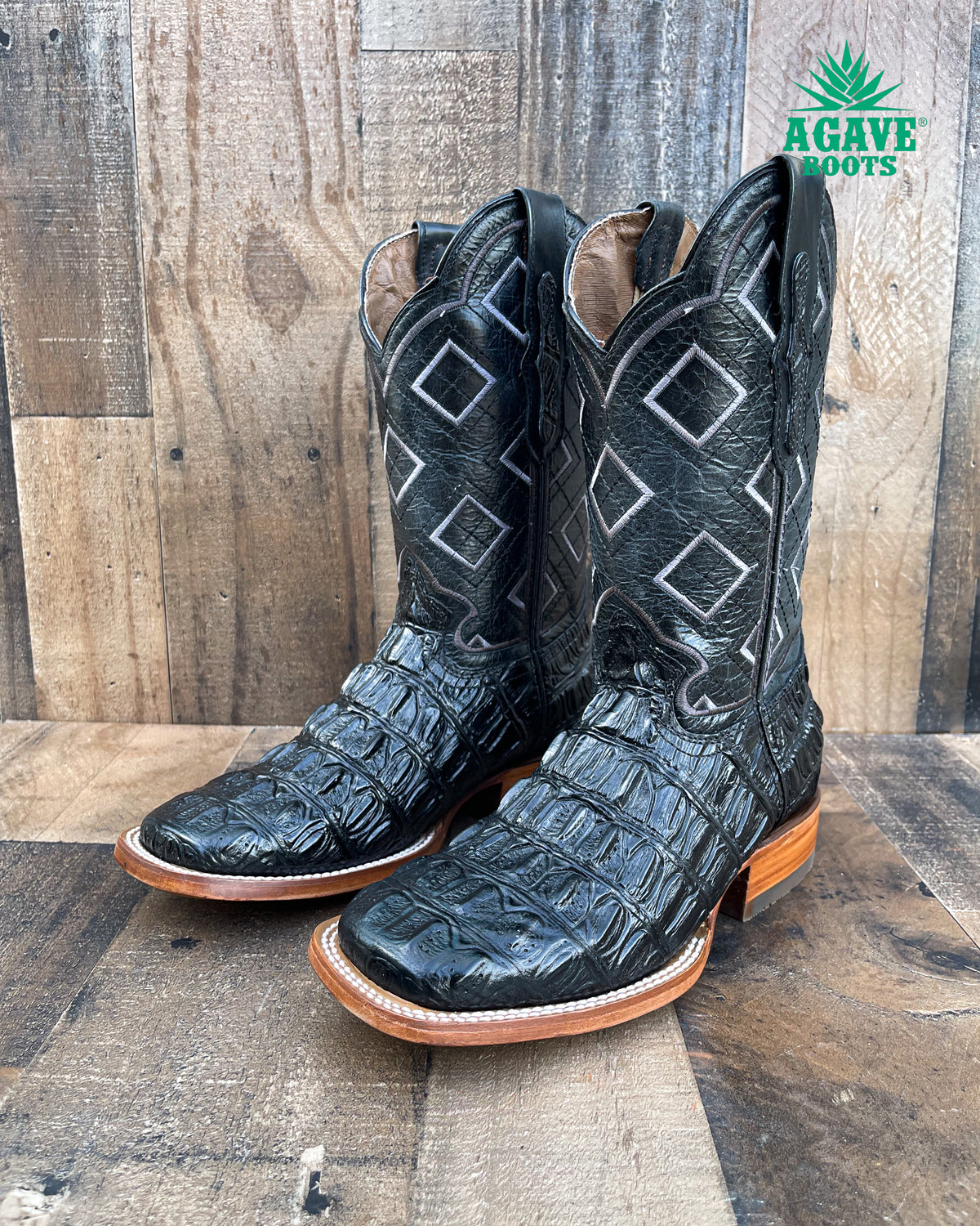 10.5 W Cavender\'s Men\'s Black Caiman Tail Wide Square Toe Exotic Cowboy Boots TANNER MARK BLACK CAIMAN TAIL PRINT SQUARE TOE BOOTS – Patton main image 2