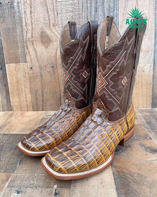 CAIMAN TAIL BROWN | MEN SQUARE TOE WESTERN COWBOY BOOTS