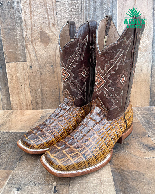 Cowboy Boot Caiman Tail Brown