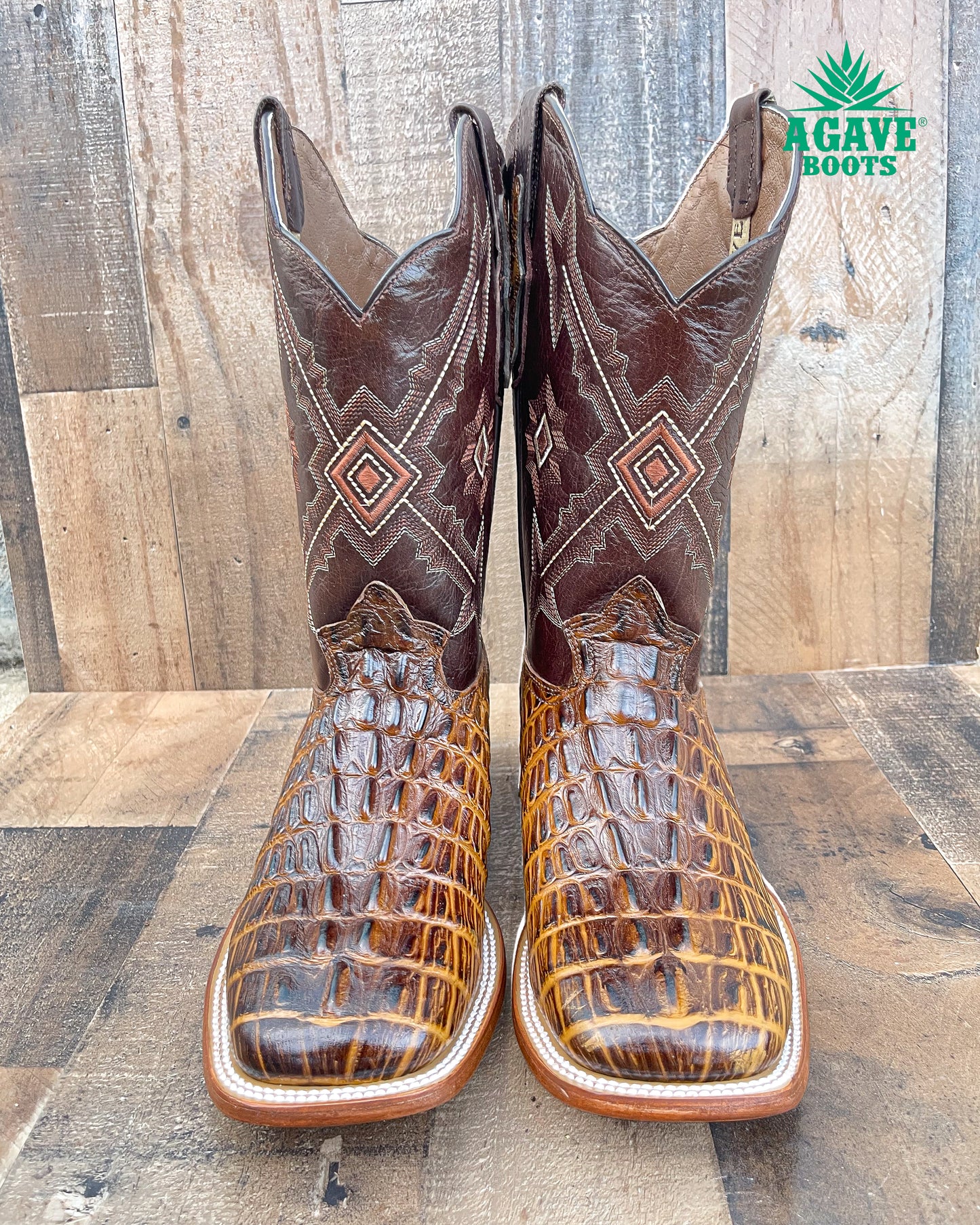 CAIMAN TAIL BROWN | MEN SQUARE TOE WESTERN COWBOY BOOTS