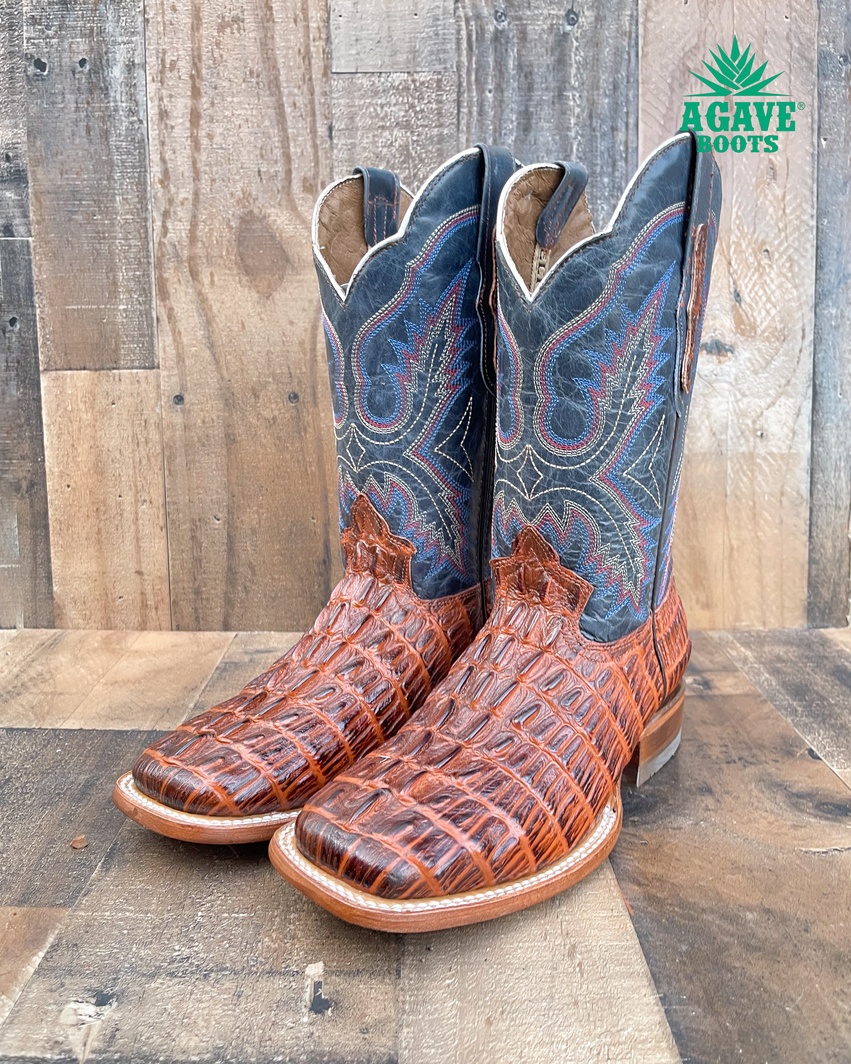 CAIMAN TAIL COGNAC | MEN SQUARE TOE WESTERN COWBOY BOOTS – Agave Boots