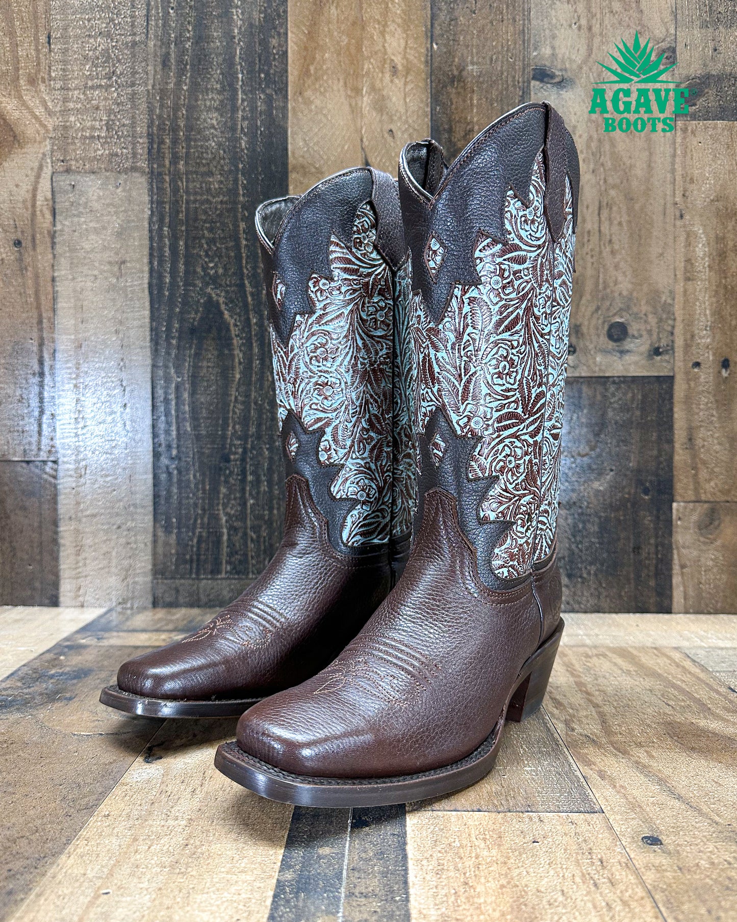 "TURQUOISE LEAVES"  | WOMEN SQUARE TOE BOOTS