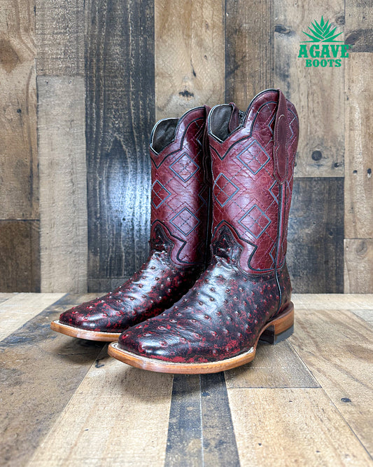 OSTRICH "BLACK CHERRY"  | MEN SQUARE TOE WESTERN COWBOY BOOTS